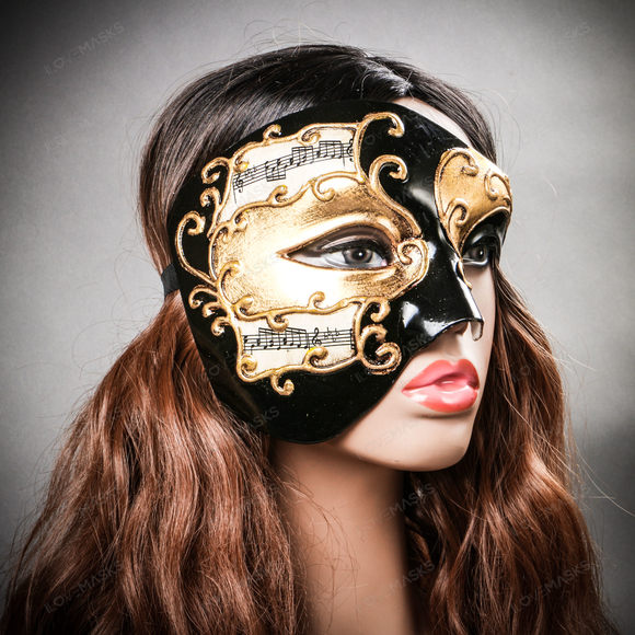 Phantom Of Opera Musical Masquerade Venetian Men Full Mask - Black Gold - Picture 7 of 10